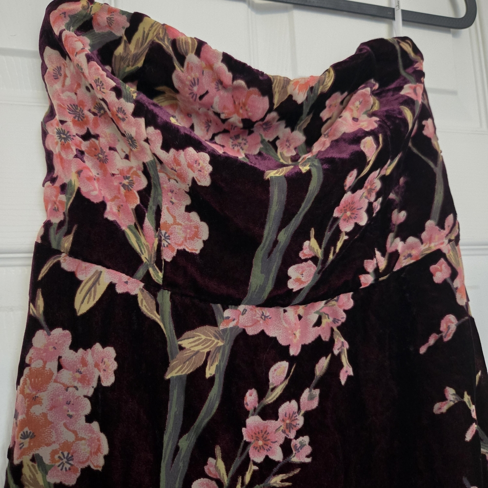 Lulus Strapless Velvet Dress with Pink Floral on Black - Picture 6 of 6